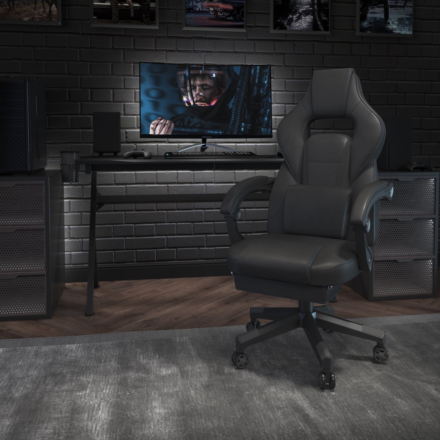 Black Ergonomic Gaming Chair -Recline Back/Arms, Footrest, Massaging Lumbar