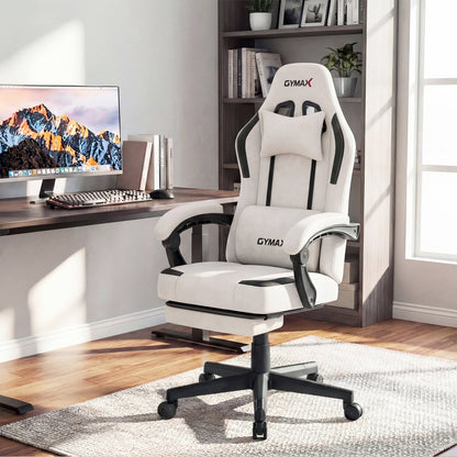 Premium Massage Gaming Chair with Retractable Footrest & Lumbar Support