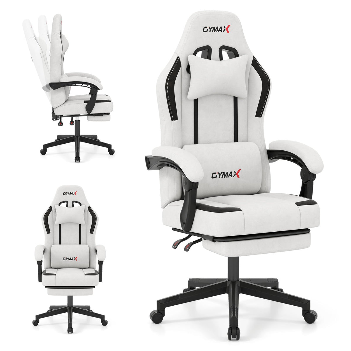 Premium Massage Gaming Chair with Retractable Footrest & Lumbar Support