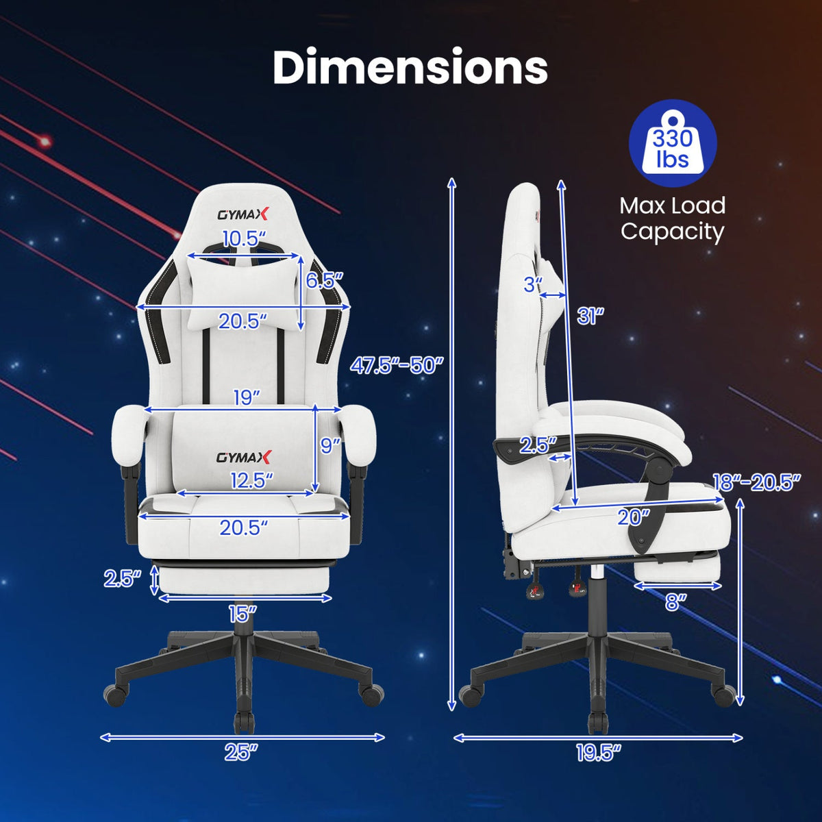 Premium Massage Gaming Chair with Retractable Footrest & Lumbar Support