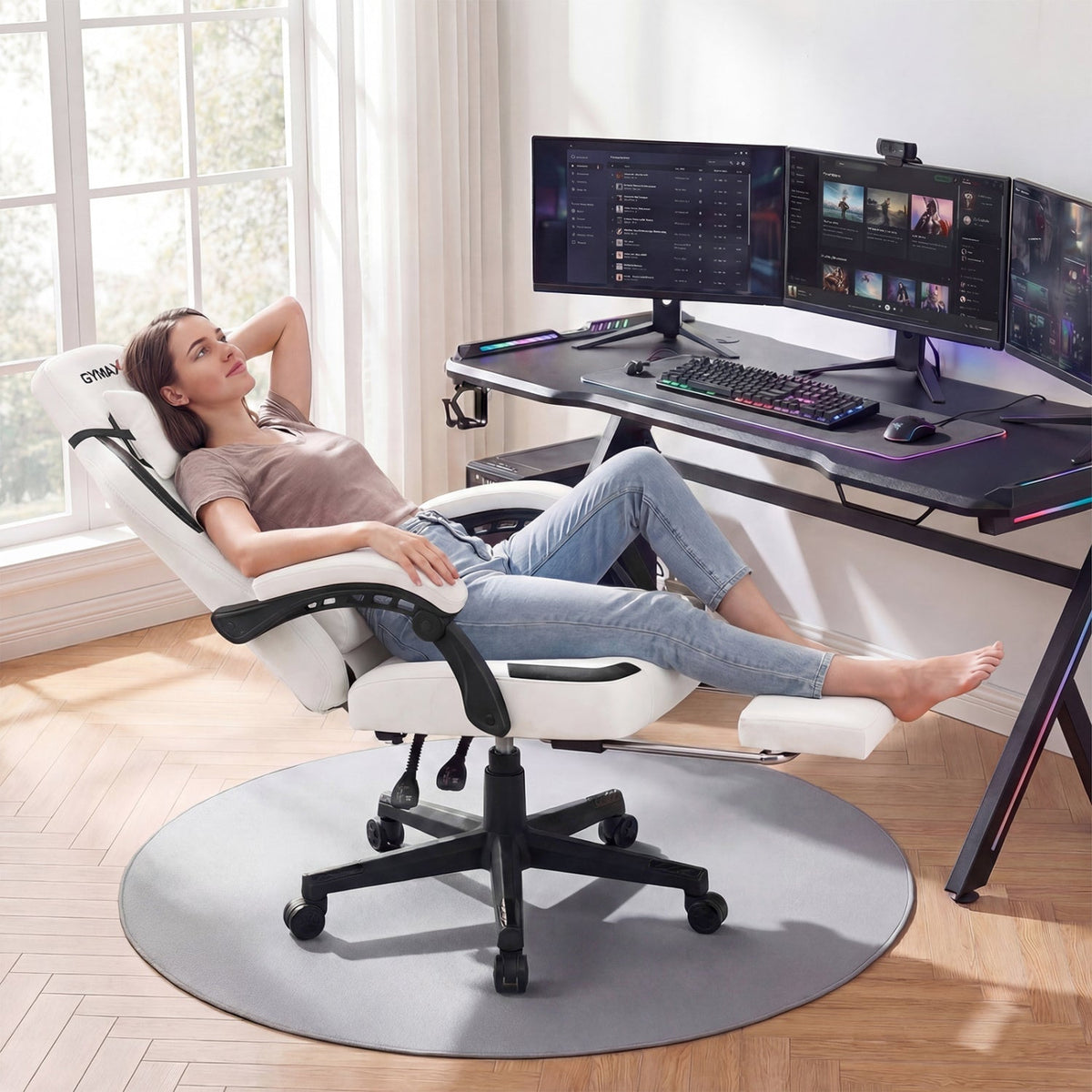 Premium Massage Gaming Chair with Retractable Footrest & Lumbar Support