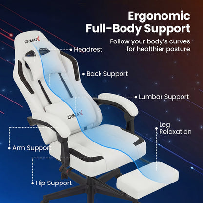 Premium Massage Gaming Chair with Retractable Footrest & Lumbar Support