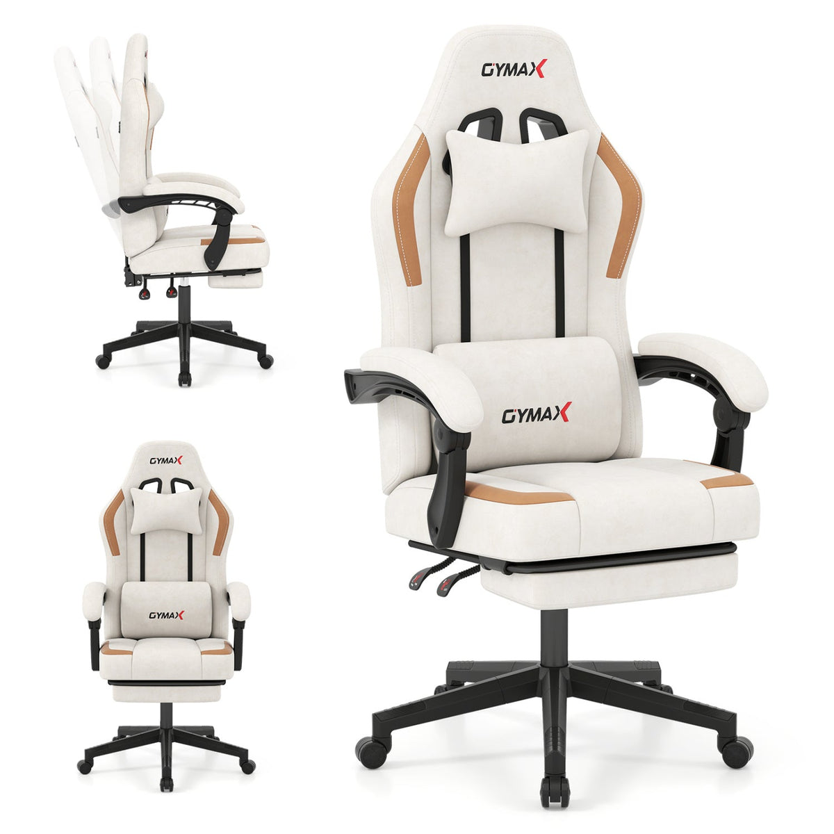 Premium Massage Gaming Chair with Retractable Footrest & Lumbar Support