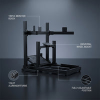 Factory Price Black Anodized Gaming Driving Sim Racing Rig Cockpit Aluminum Gaming Simulator with Single Triple Monitor Stand — infographic