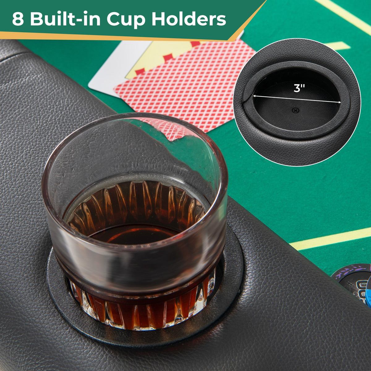 72 x 36 x 30.5 Inch Foldable Poker Table with 8 Cup Holders-Green