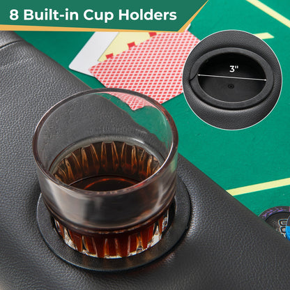 72 x 36 x 30.5 Inch Foldable Poker Table with 8 Cup Holders-Green