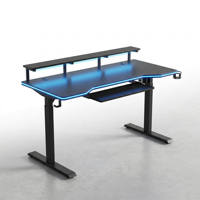 Gaming Desk, Standing Desk W Keyboard Tray, 72" Wing Shaped Music Studio Table with LED Shelves, Gaming Recording Live Stream, Slot Design