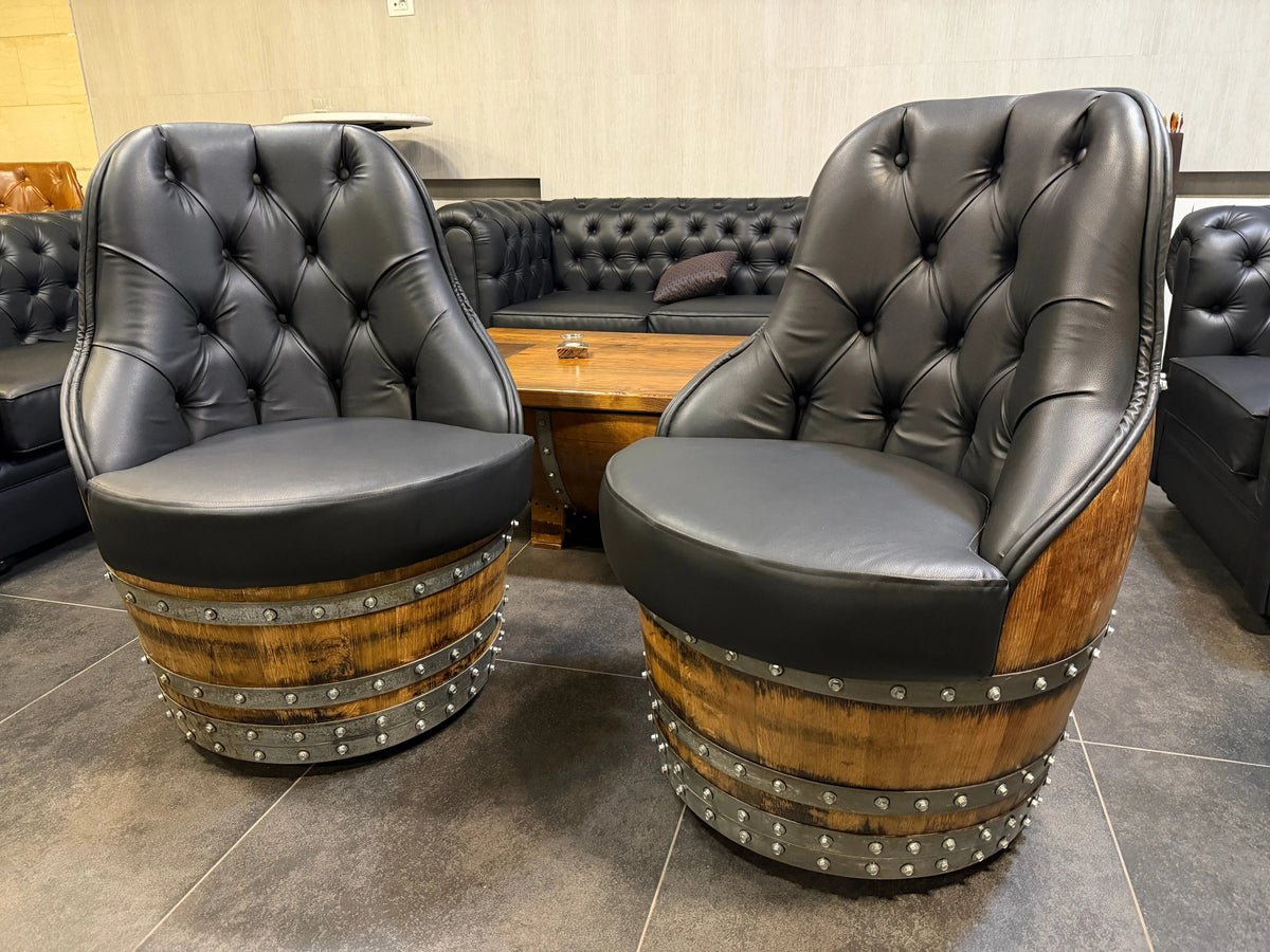 Luxury Whiskey & Wine Barrel Captain Chair — Memory Foam, Brown Upholstery