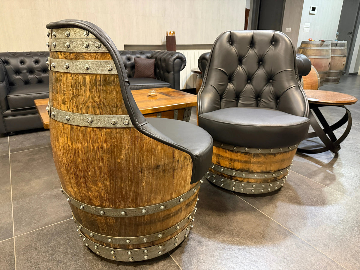 Luxury Whiskey & Wine Barrel Captain Chair — Memory Foam, Brown Upholstery