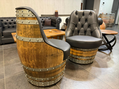 Luxury Whiskey & Wine Barrel Captain Chair — Memory Foam, Brown Upholstery