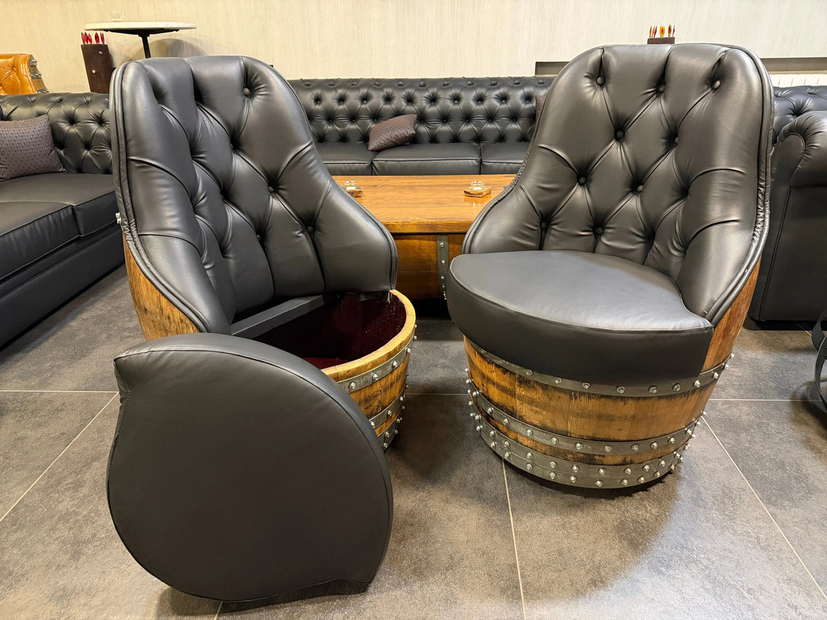 Luxury Whiskey & Wine Barrel Captain Chair — Memory Foam, Brown Upholstery