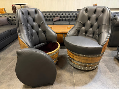 Luxury Whiskey & Wine Barrel Captain Chair — Memory Foam, Brown Upholstery