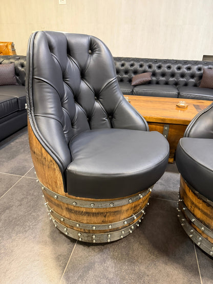 Luxury Whiskey & Wine Barrel Captain Chair — Memory Foam, Brown Upholstery