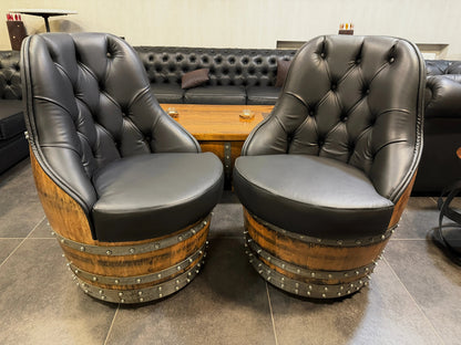 Luxury Whiskey & Wine Barrel Captain Chair — Memory Foam, Brown Upholstery