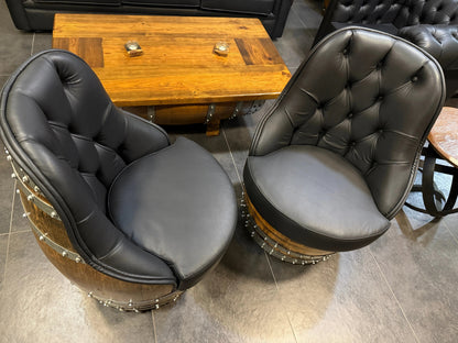 Luxury Whiskey & Wine Barrel Captain Chair — Memory Foam, Brown Upholstery