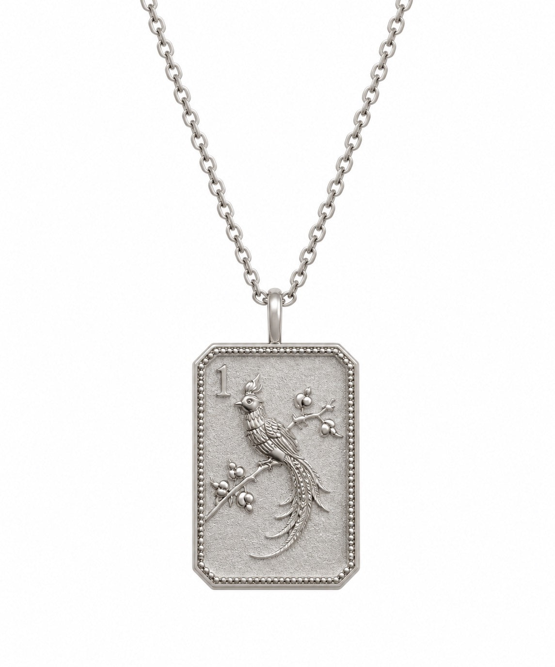 Sterling Silver Mahjong 1 Bam Bird Charm Necklace