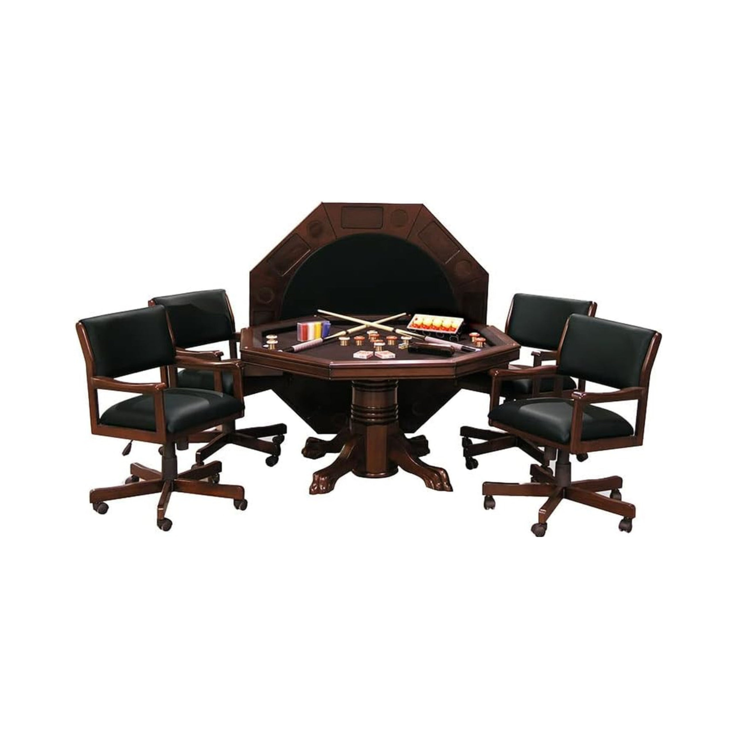 3-In 1 Game & Dining Table Set with 4 Rocker-Swivel Chairs