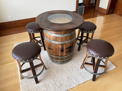 Whiskey & Wine Barrel Stool — Memory Foam, Brown Upholstery