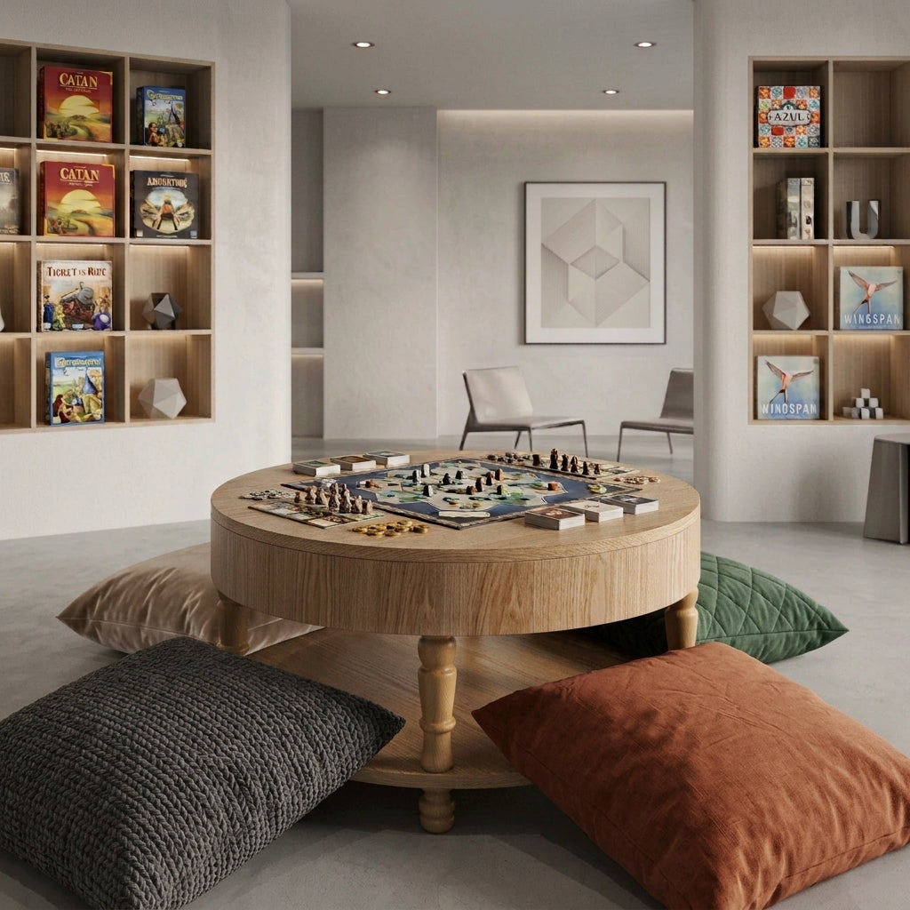 Round Coffee Activity Table with Dual Storage - Natural Wood, 31.5"