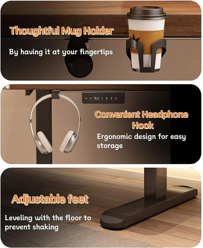 Solid wood Intelligent Electric Lifting Computer Desk,Modern Writing Gaming Desk Adjustable Height Work Study Desk Sturdy Frame