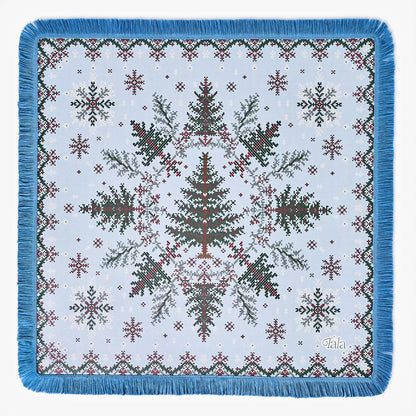 Sweater Weather - Holiday Mahjong Mat with Winter Blue Fringe