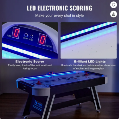 72" 4-Player Premium LED Air-Powered Hockey Table