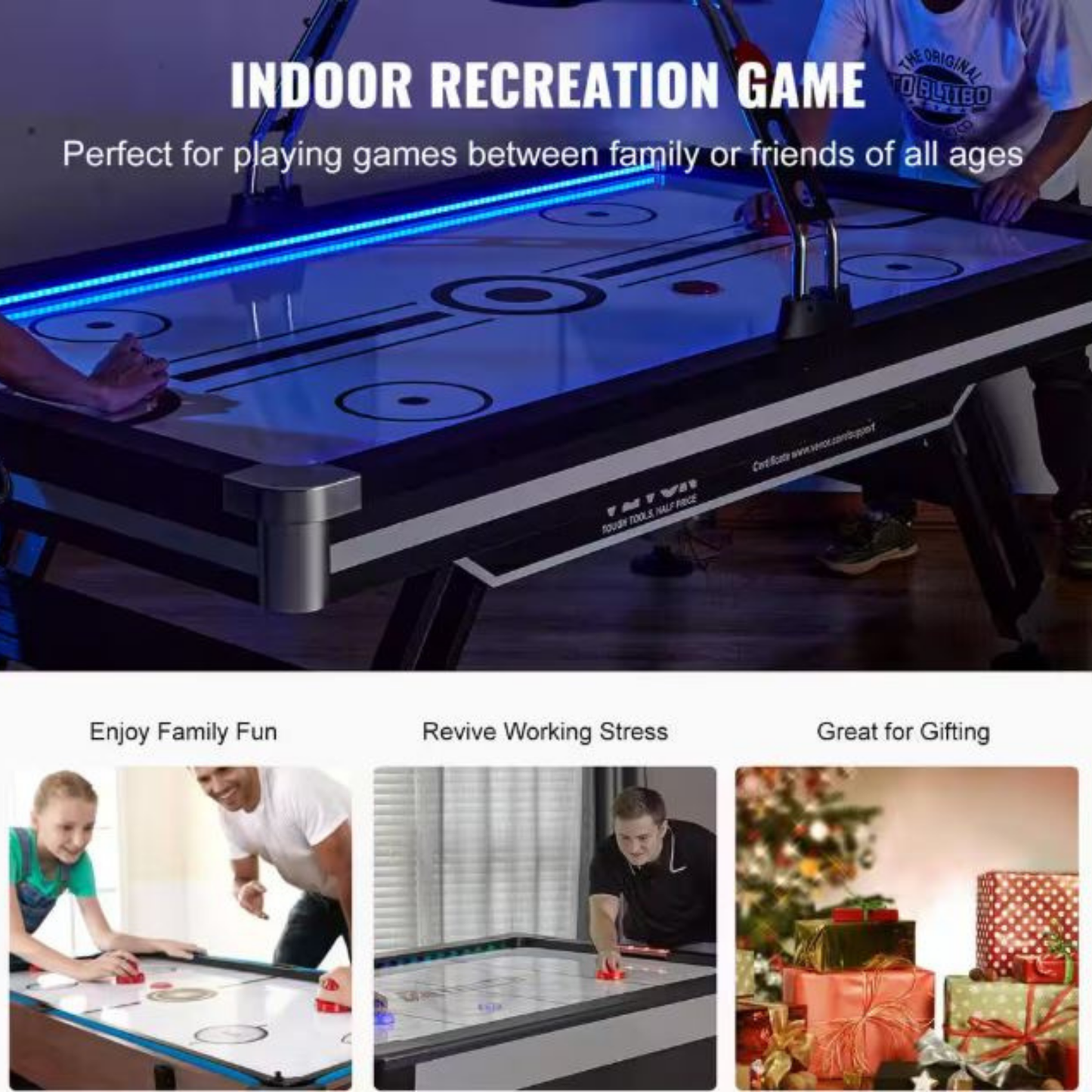 89" 4-Player Premium LED Air-Powered Hockey Table