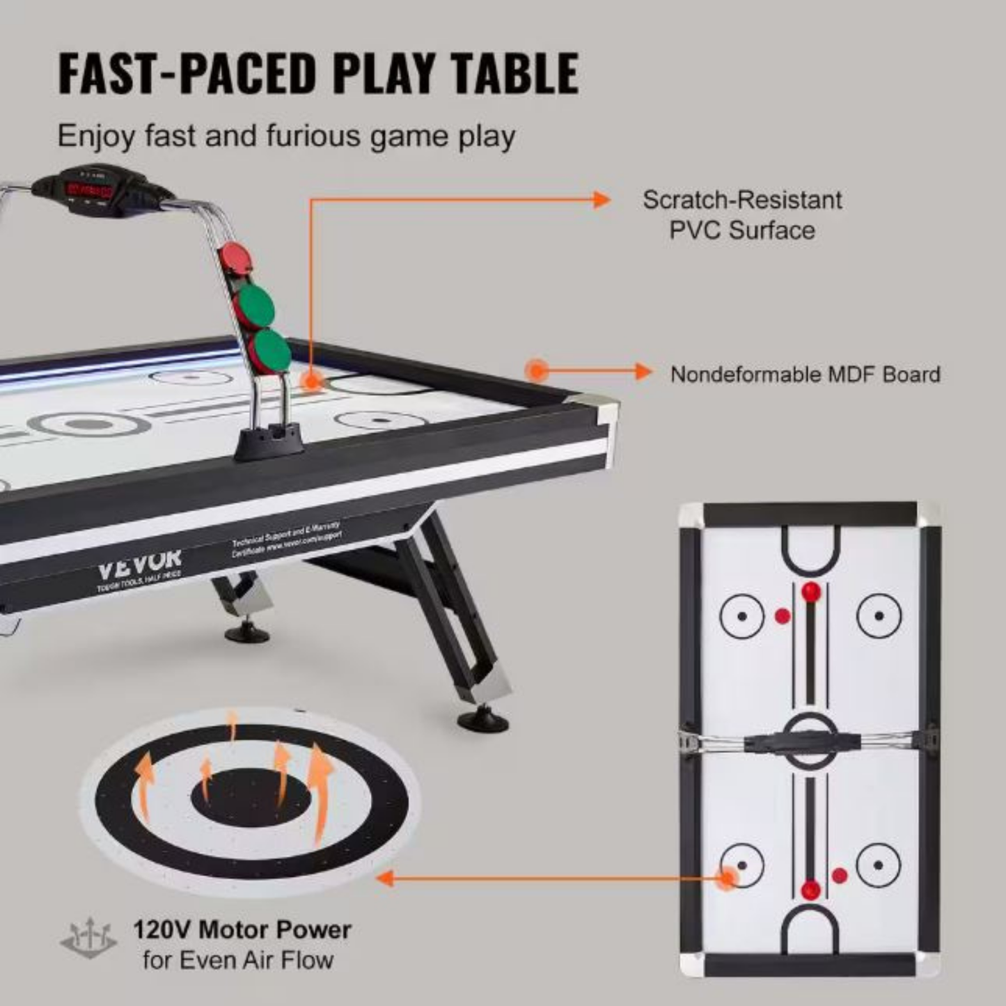 89" 4-Player Premium LED Air-Powered Hockey Table