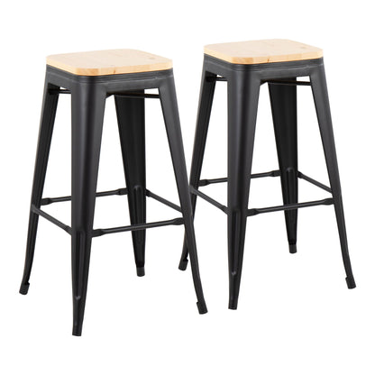 Contemporary Barstool Set of 2 with Stackable Design - Black or White