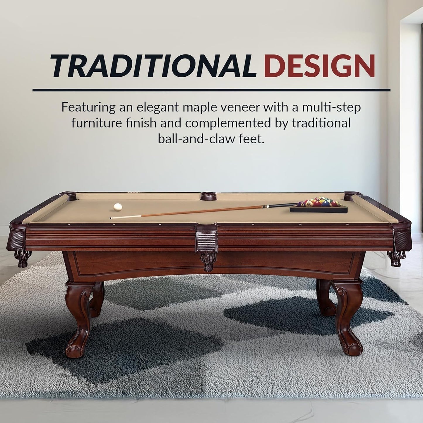 Augusta 8 Ft Furniture Pool Table – Includes Cue Sticks, Billiard Balls – Classic Design Perfect for Family, Home, Dining, or Living Room