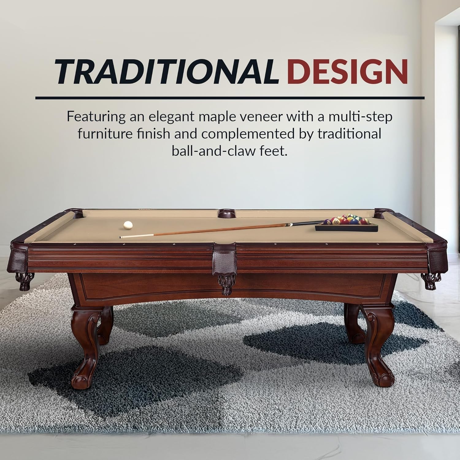 Augusta 8 Ft Furniture Pool Table – Includes Cue Sticks, Billiard Balls – Classic Design Perfect for Family, Home, Dining, or Living Room