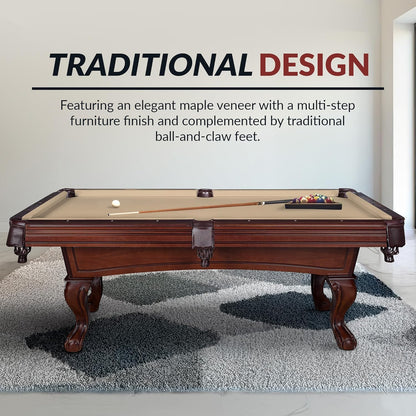 Augusta 8 Ft Furniture Pool Table – Includes Cue Sticks, Billiard Balls – Classic Design Perfect for Family, Home, Dining, or Living Room