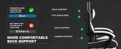 Ergonomic Video Gamer Chair with Massage Lumbar Support and Footrest - Black