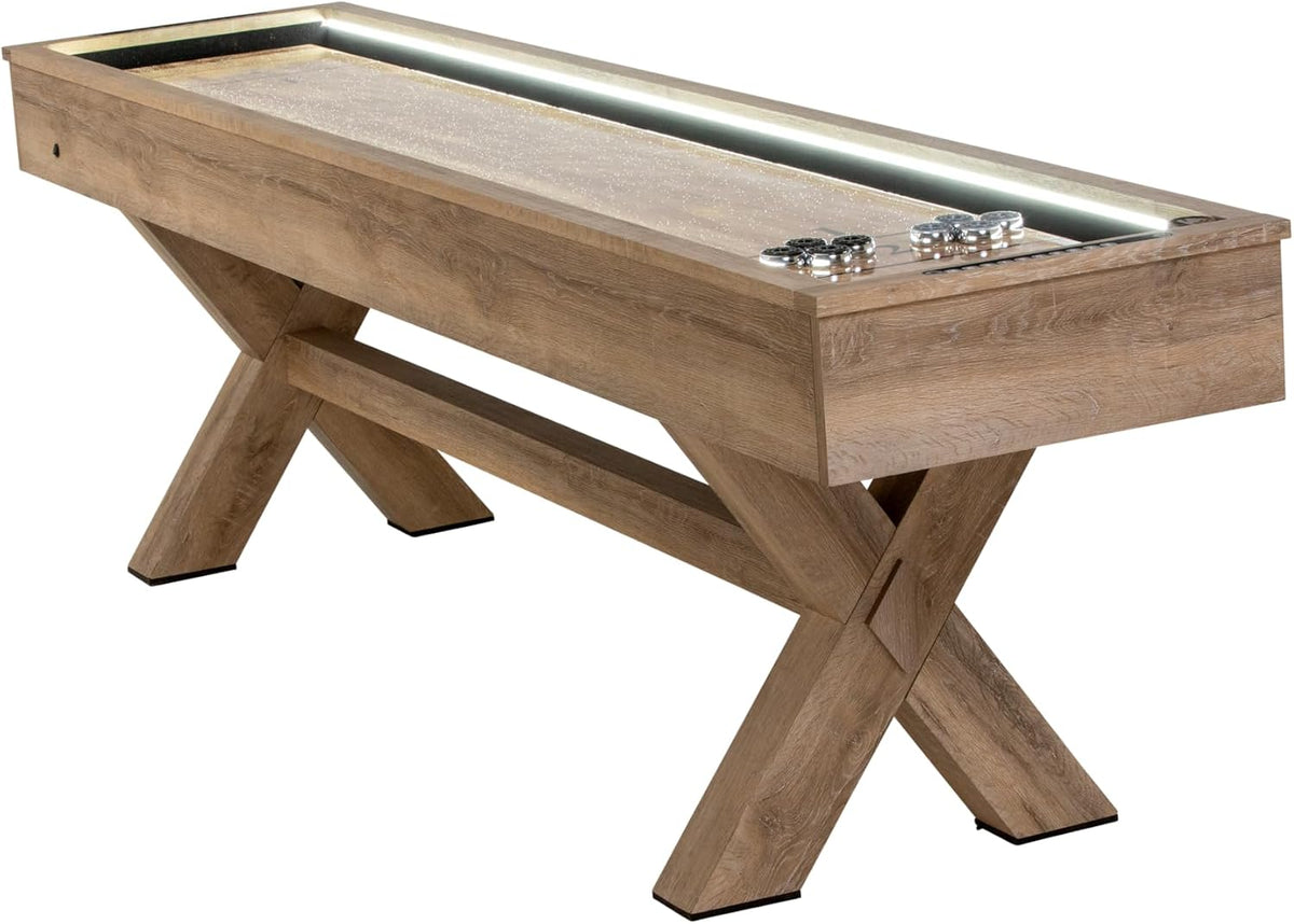 LED Shuffleboard with Contemporary Buffet Top - Illuminated LED Rails and Two-Piece Leaf Design