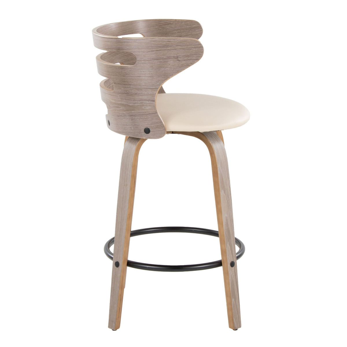 Mid Century Modern Fixed Height Barstool with Swivel and Round Footrest - Beige or Black