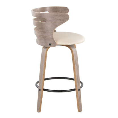 Mid Century Modern Fixed Height Barstool with Swivel and Round Footrest - Beige or Black