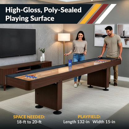 Challenger 12-ft Shuffleboard Table - Premium Walnut Finish with Built-In Scoring, Climate Adjusters, and Complete Accessory Set for Endless Family Fun