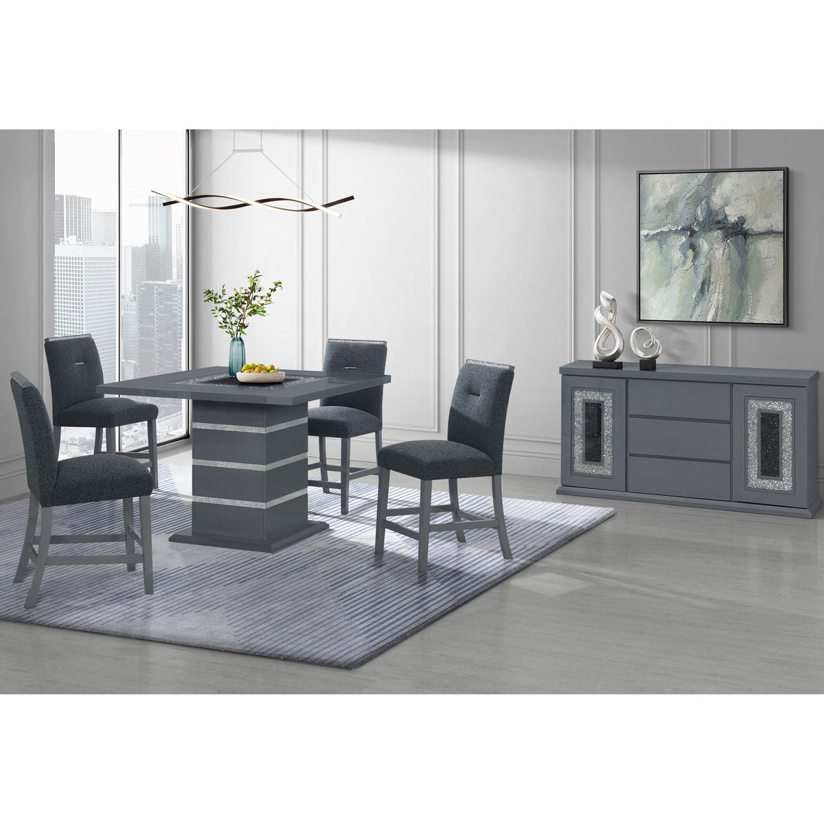 Bar Stools Set of 2 with Cushioned Seat and Slat Back - Dark Gray