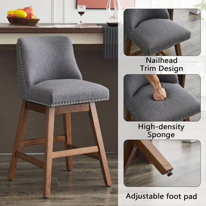 Upholstered Swivel Bar Stool Set with High Back and 360° Rotation - Blue or Dark Gray