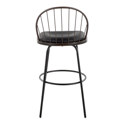 Farmhouse Barstool Set with Swivel and Round Footrest - Black or Dark Brown