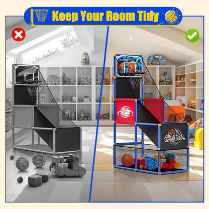 Kids Arcade Basketball Hoop with 4 Balls, Indoor Outdoor Single Shot Basketba...