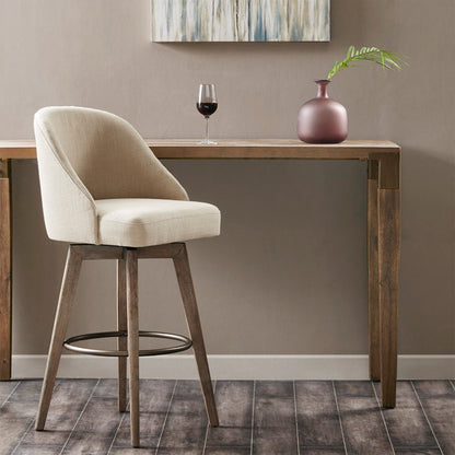 Modern 360-Degree Swivel Bar Stool in Sand | Solid Wood Frame