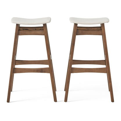 Mid Century Modern Bar Stool Set with Upholstered Seating - Beige or Dark Gray