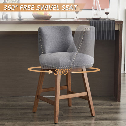 Upholstered Swivel Bar Stool Set with High Back and 360° Rotation - Blue or Dark Gray