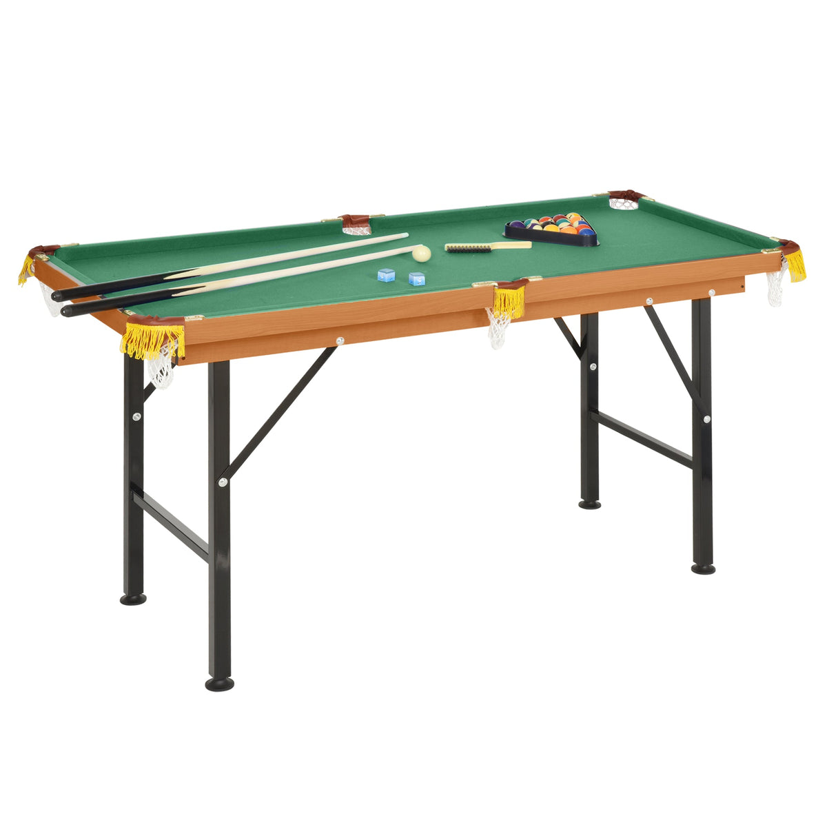 55 Portable Folding Billiards Table Game Pool Table for Whole Family Number Use With Cues, Ball, Rack, Green
