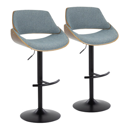 Mid-Century Modern Adjustable Bar Stool Set with Rounded T Footrest - Dark Gray or Light Blue