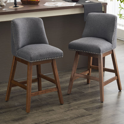Upholstered Swivel Bar Stool Set with High Back and 360° Rotation - Blue or Dark Gray