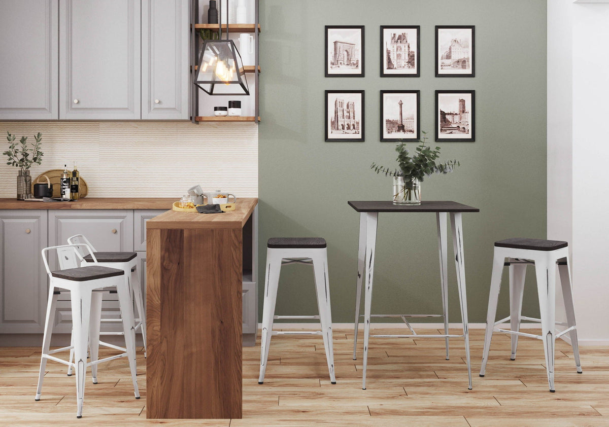 Contemporary Barstool Set of 2 with Stackable Design - Black or White
