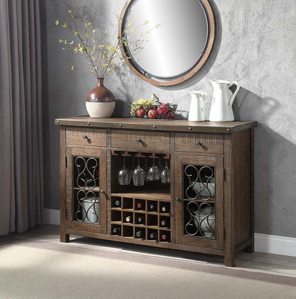 Raphaela - Server With Cup Holder & Wine Rack - Weathered Cherry