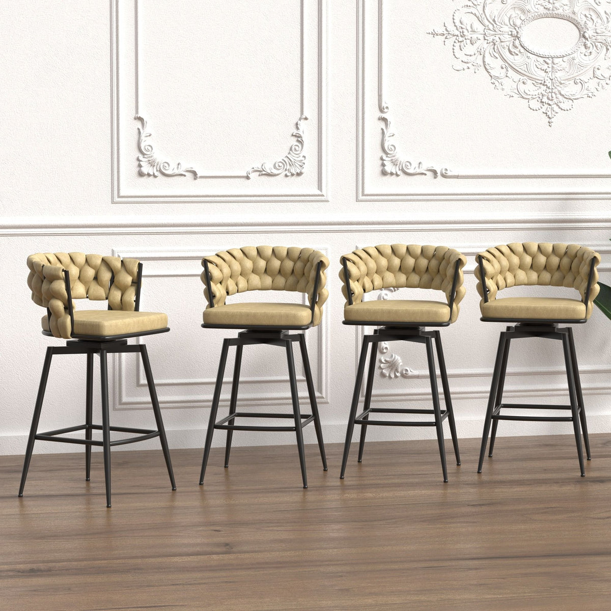 Bar Stool 360 Swivel with Back Footrest - Upholstered, Set of 2
